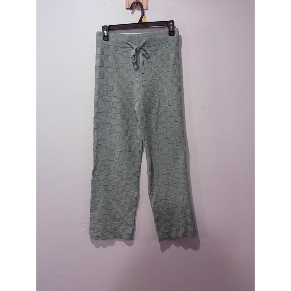 Double Zero Sage Green Textured Checkerboard Knit Wide Leg Lounge Pants Medium